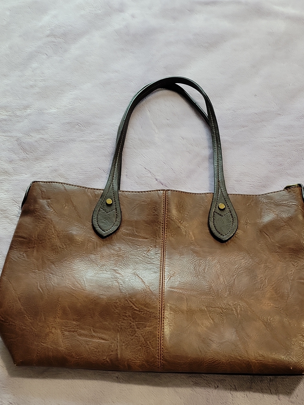 Classic Brown Tote Leather  Bag with Dark Handles